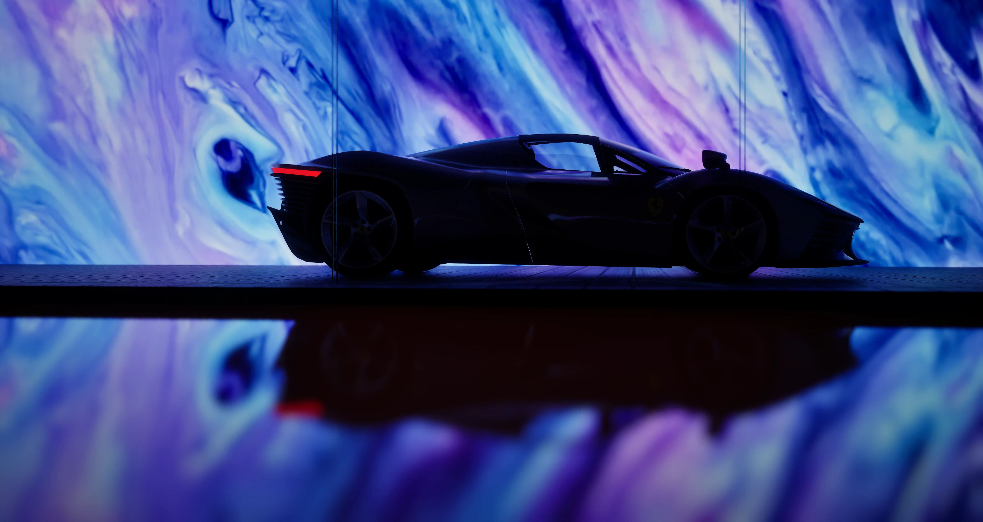 Univerce gallery space with neon-lit artwork